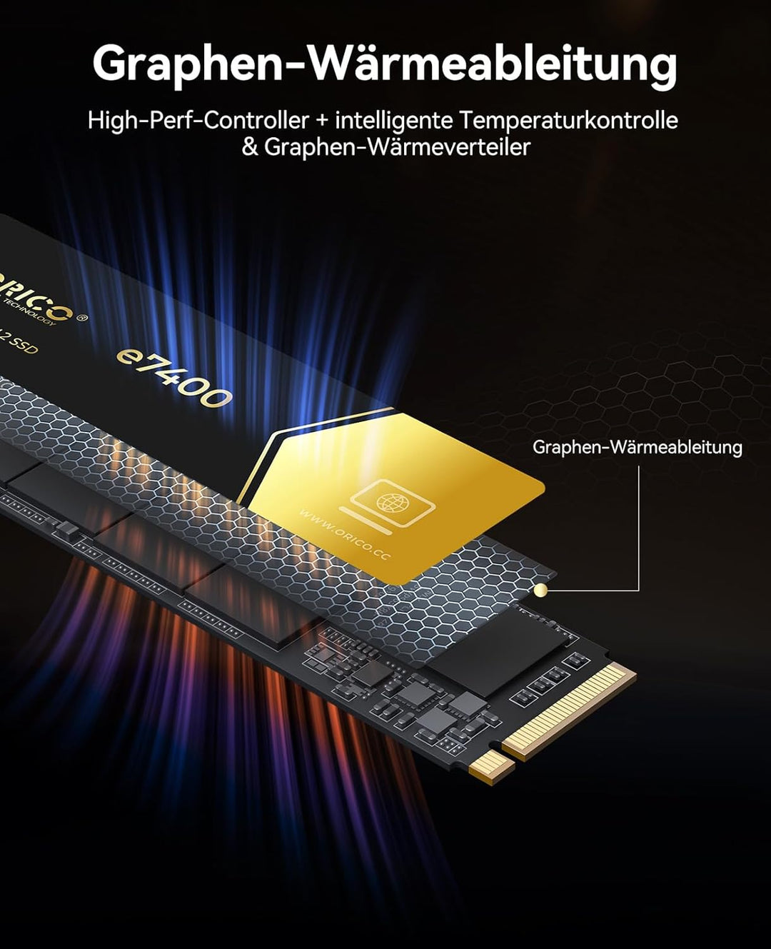 ORICO 512GB NVMe SSD M.2, PCIe 4.0X4 - Bis zu 7200MB/s M2 SSD, 3D NAND Flash M.2 2280 Internes Solid