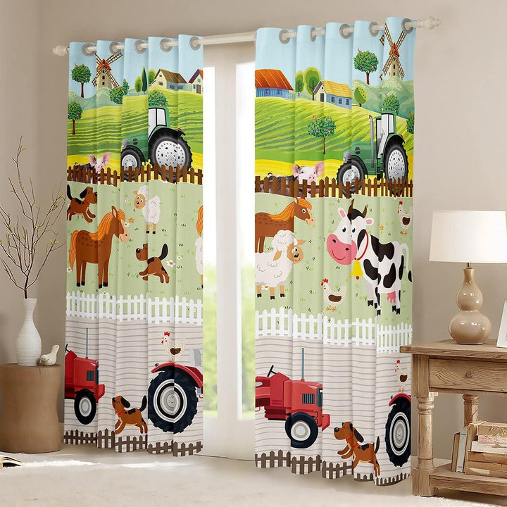 Loussiesd Kinder Karikatur Bauernhof Tiere Fenstervorhang 137x117cm Kleinkind Niedliche Traktoren Vo