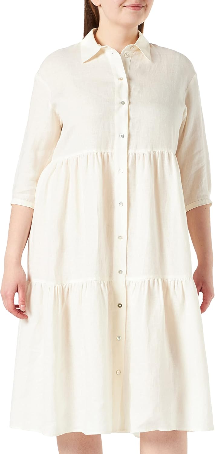 Seidensticker Damen Kleid - Blusenkleid - Midi - Hemdblusenkragen - 3/4 Arm - 100% Leinen 40 Egret,