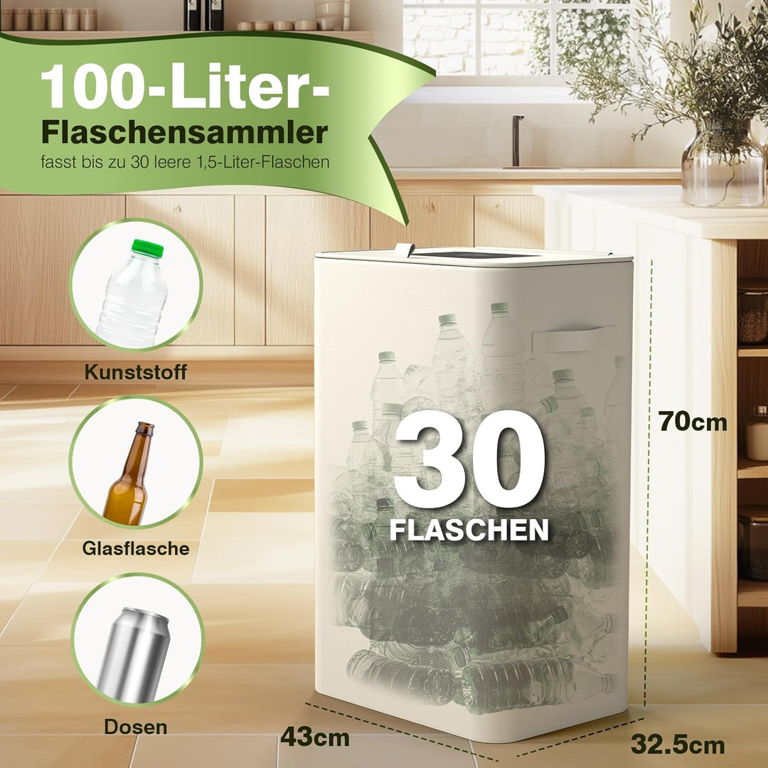 Pfandflaschen Sammelbehälter mit Deckel 100L, Gross Pfandflaschen Behälter mit 2 Tragetasche, Flasch