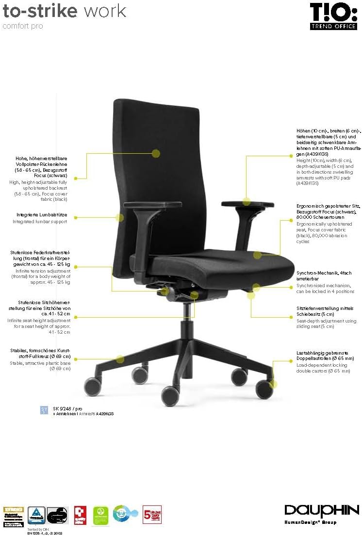 Trendoffice to-Strike Comfort pro sk 9248 | Stiftung Warentest Testsieger | ergonomischer Bürostuhl