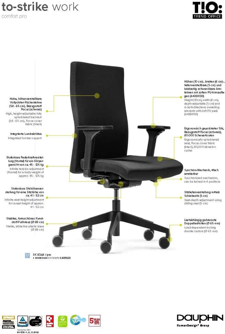 Trendoffice to-Strike Comfort pro sk 9248 | Stiftung Warentest Testsieger | ergonomischer Bürostuhl