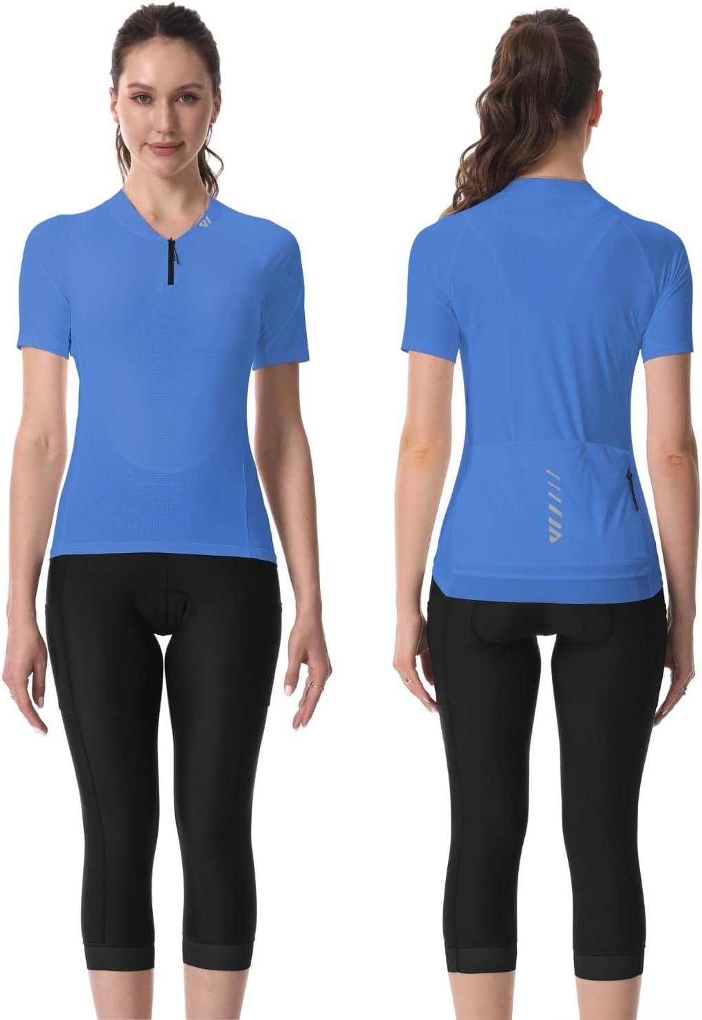 Wulibike Radtrikot Damen Halbe ReissVerschluss Fahrradshirt Mountainbike Fahrradtrikot Atmungsaktiv
