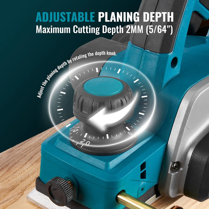 ONEVAN Akku Hobel Kompatibel mit Makita-Akkus, Hobelmaschine 82 mm Hobelbreite 2mm Spantiefe, Elektr