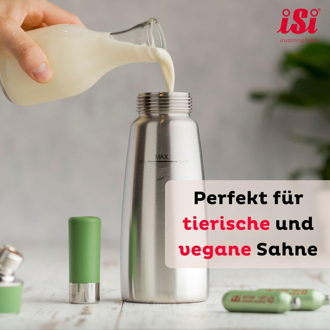 iSi Sahnespender Green Whip für vegane und tierische Schlagsahne - 0,5L - Sahnesyphon aus rostfreiem