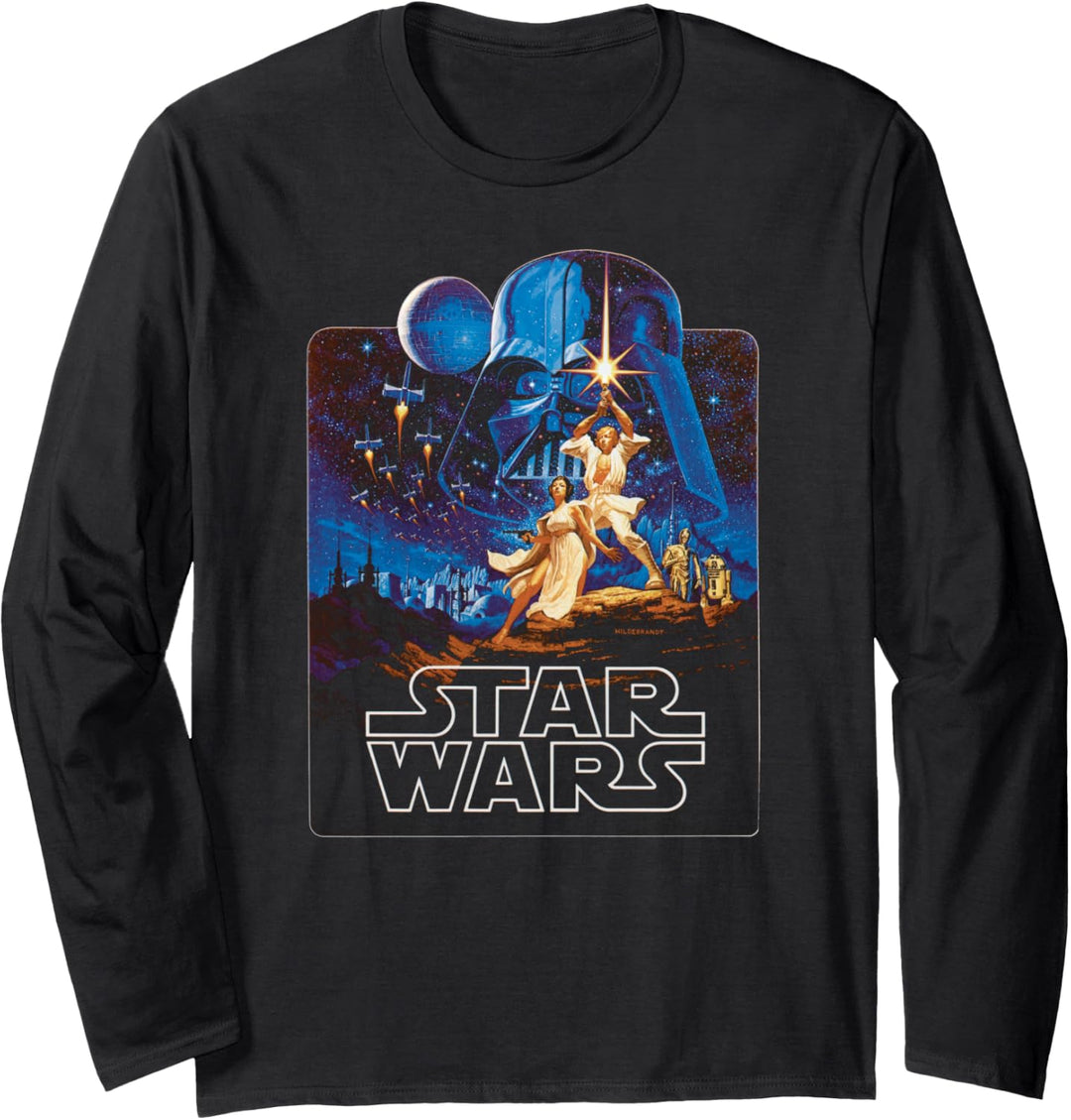Star Wars A New Hope Retro Poster Badge Langarmshirt