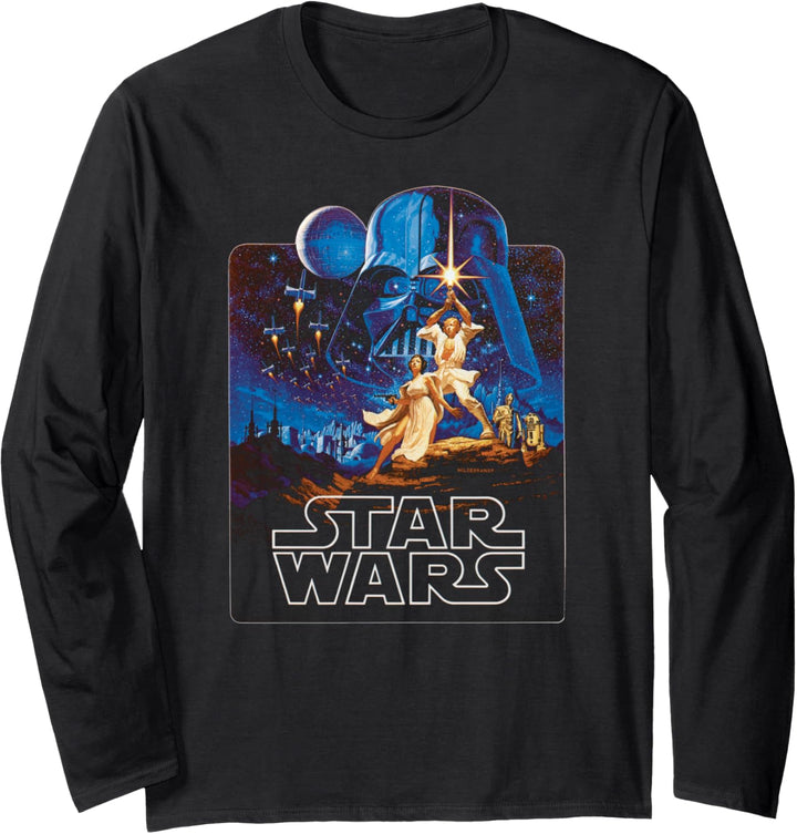 Star Wars A New Hope Retro Poster Badge Langarmshirt