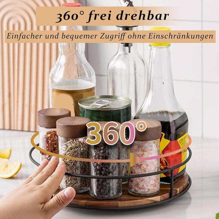 Drehteller Organizer Holz, 30 cm Gewürzregal Drehbar, 360° Drehteller Schrank Organizer, Rund Gewürz