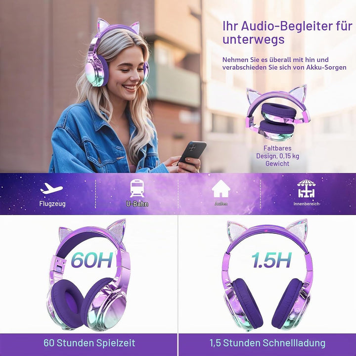 JYPS Bluetooth Kopfhörer Kinder, Metallisch Kabellose Kopfhörer Kinder Over Ear mit 74/85dBA Lautstä