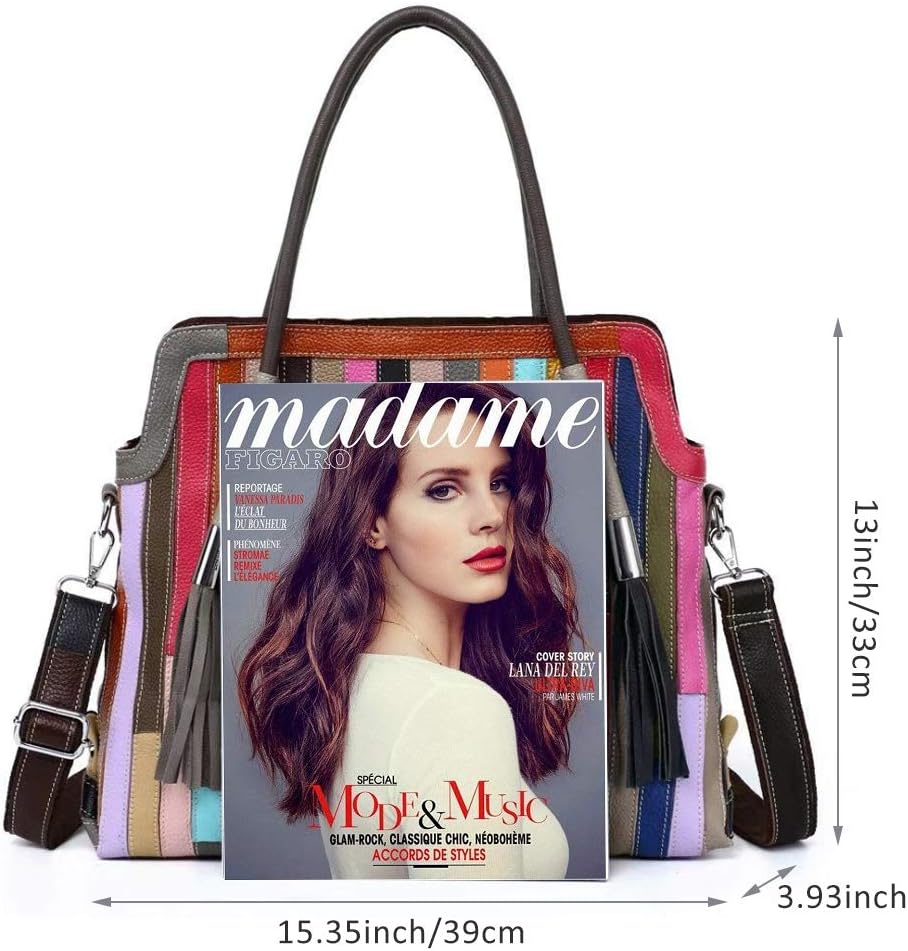 Segater® Damen Multicolor Einkaufstasche Echtes Leder Handtasche Bunte Patchwork Grosse Umhängetasch