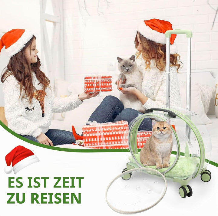 Transporttasche für Katze mit Rollen，Fahrbarer Tierträger mit Teleskopstiel, Tragetasche mit Rollen