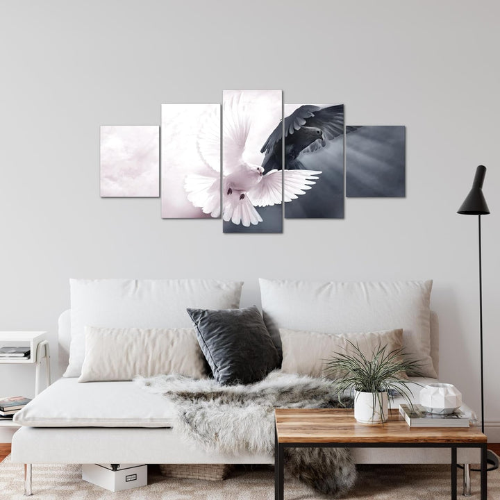 Runa Art Wandbilder Tauben 5 Teilig Bild auf Vlies Leinwand Deko Wohnzimmer Schlafzimmer Vögel Rosa