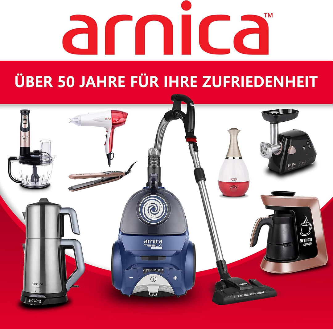 arnica - Staubsauger beutellos 750 Watt I 70dB I 5 Düsen Ideal für Tier-Haare I 3 Liter I HEPA 13 Fi