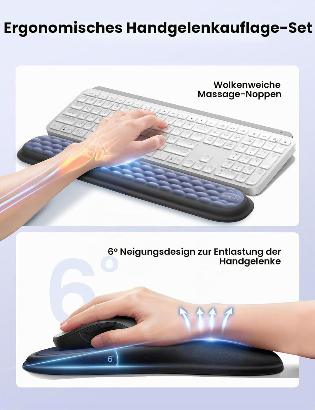 meatanty Ergonomisches Mauspad mit Gelkissen [Schmerzlinderung] [Gesunde Haltung] [Memory-Schaum] [H