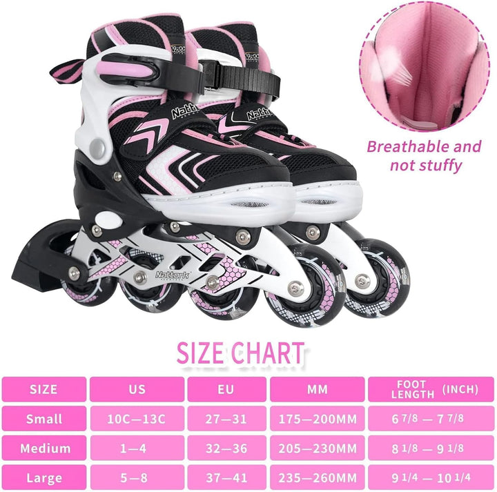 Nattork Inliner für Kinder Verstellbare Inline Skates, 4 Grössen Kinder Inline Roller Skates mit Bel