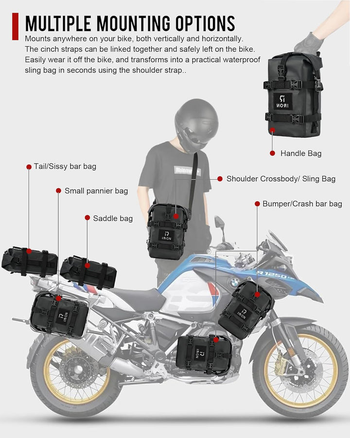 Sturzbügeltaschen Motorrad – 2×5L wasserdichte Crash Bar Bags aus 500D PVC, robuste Universal-Seiten