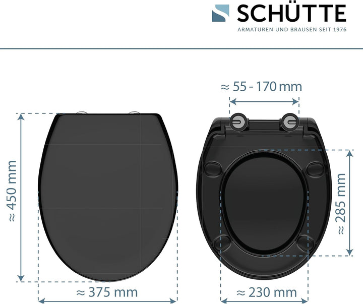 SCHÜTTE WC-Sitz mit Absenkautomatik, Abnehmbarer Klodeckel aus bruchsicherem Duroplast Schwarz, Schw