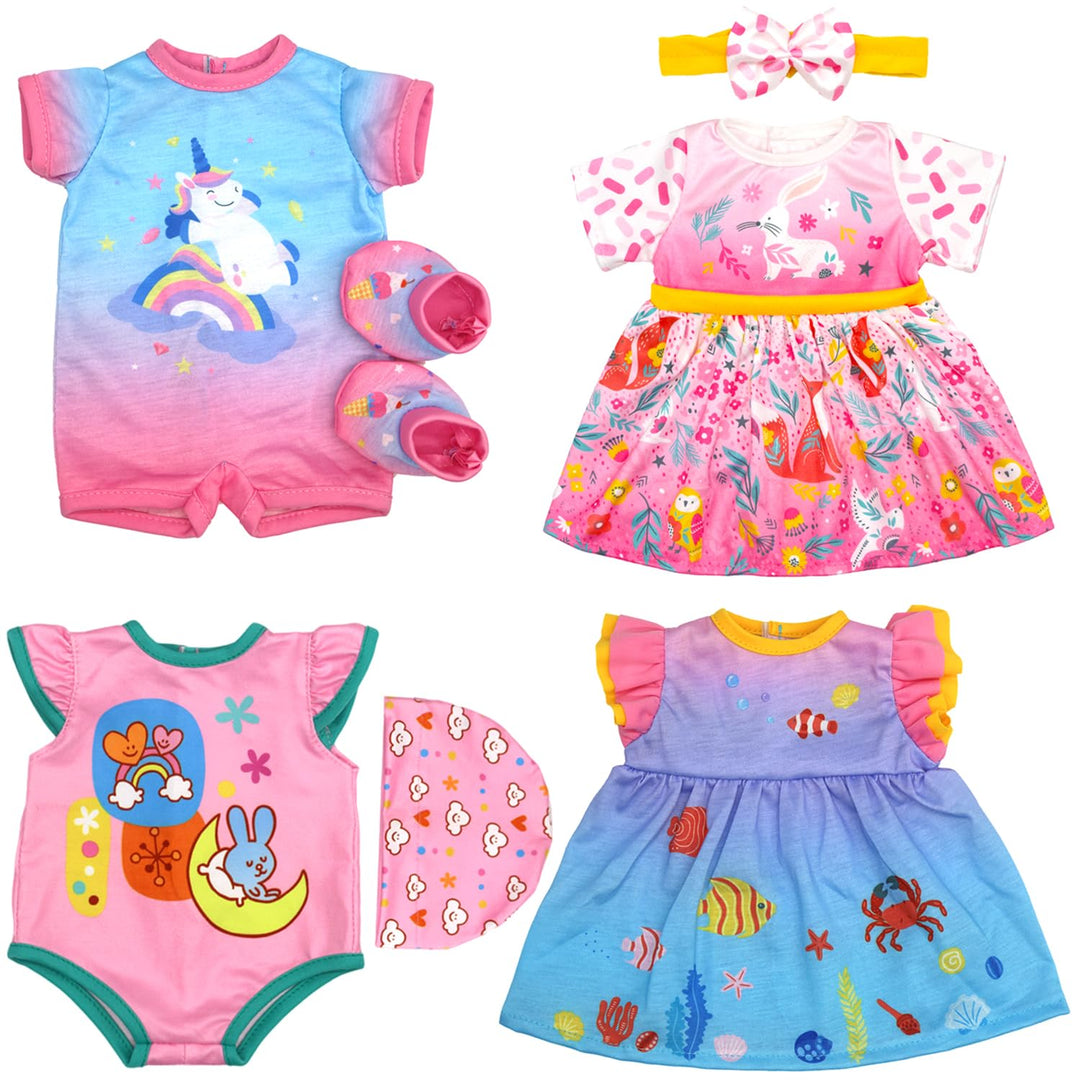 4 Komplette Outfits Puppenkleidung Puppen Set für 33-40 cm und 13-16 Zoll Puppen Enthält Strampler,