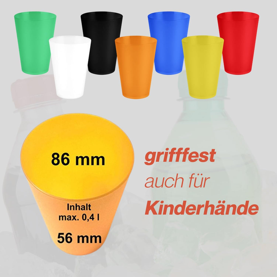 S&S-Shop 30 Hartplastik Trinkbecher 400ml, Mix Set, 6 Farben, Mehrwegbecher, Cocktailgläser, Camping
