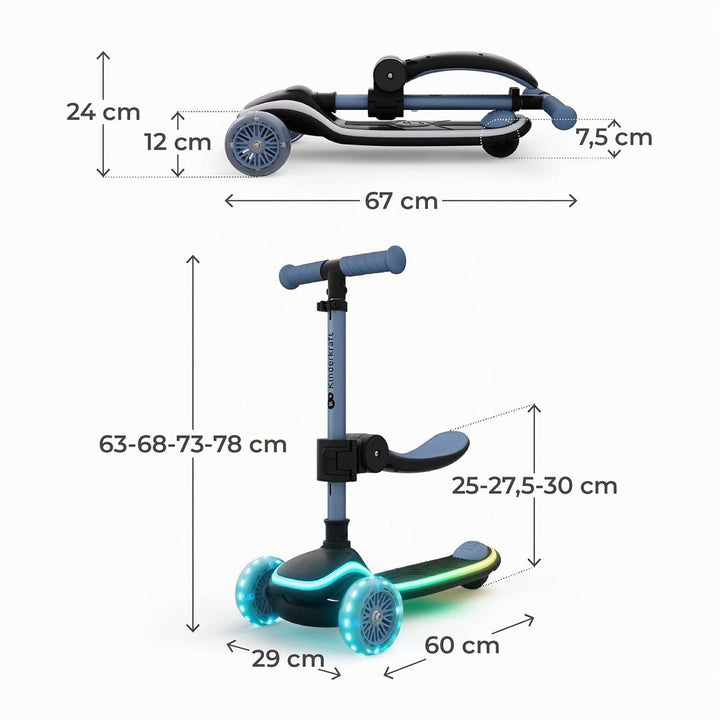 Kinderkraft RAKET UP 2-in-1 Scooter mit Sitz, LED Trittbrett, RGB Rollen, Klappbar, Leichtlaufrollen