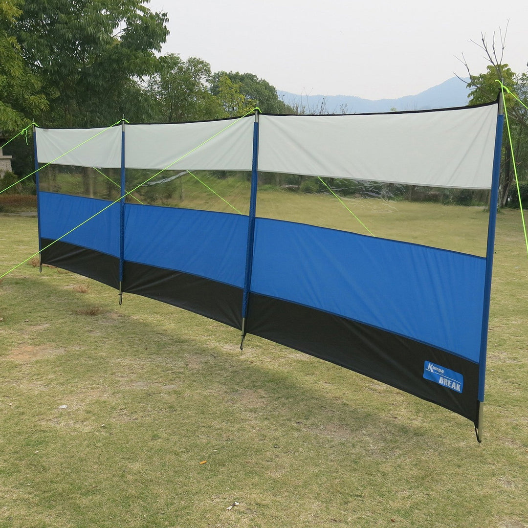 Windschutz 500 x 140 cm mit PVC-Fenster inklusive Stahlstangen und Spannleinen • Sonnenschutz Sichts