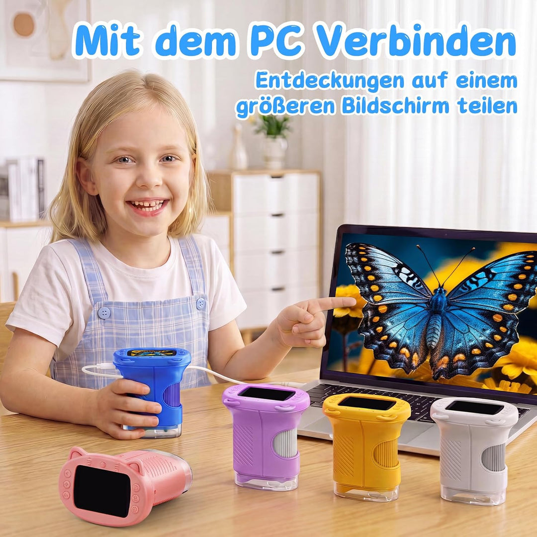 Mikroskop für Kinder 1000x, Tragbares Mikroskop Kinder (Blau), Blau