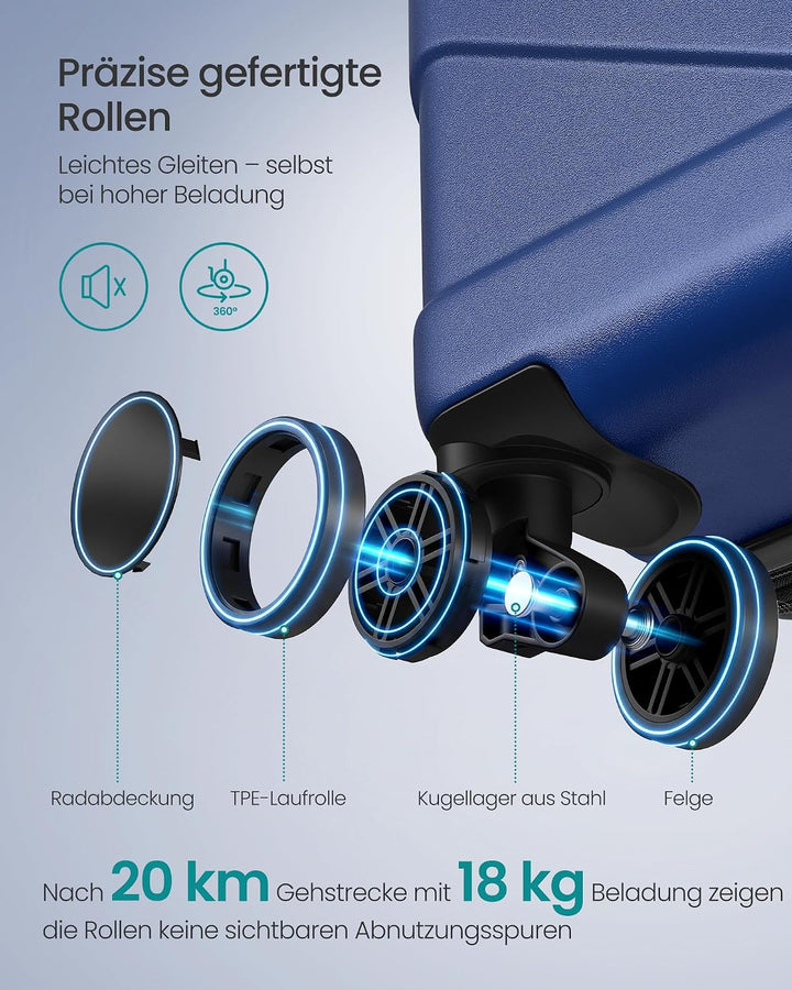 SONGMICS Koffer, Reisekoffer, Hartschalenkoffer mit TSA-Schloss, Koffergurt, ABS-Trolley, 4 Zwilling