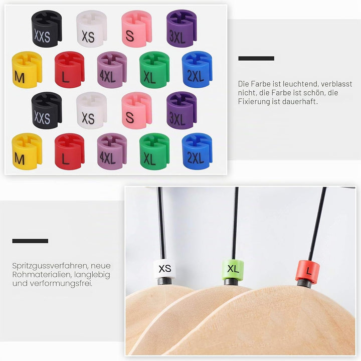 Mardatt Kleiderbügel-Grössenmarkierer, Farbkodierung, Kleidergrössenmarker, Etiketten-Set, 9 Grössen