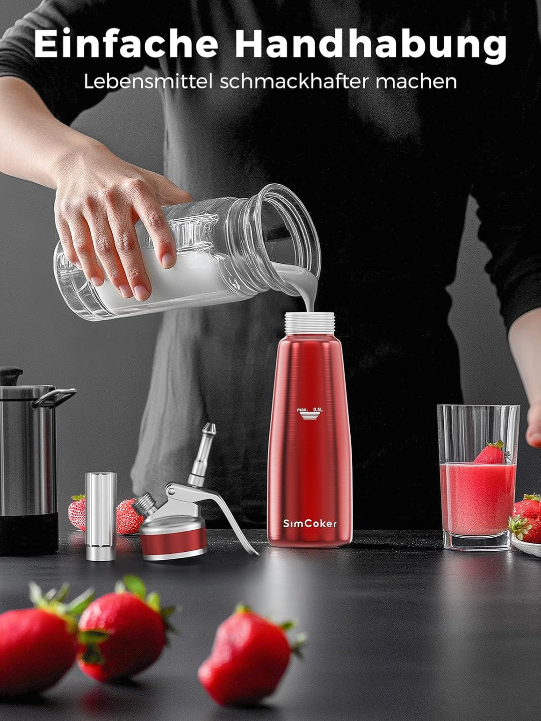 SimCoker Sahnespender 500ml, Aluminium Schlagsahnebereiter für Schlagsahne, Cremes und Sossen,Sahnes