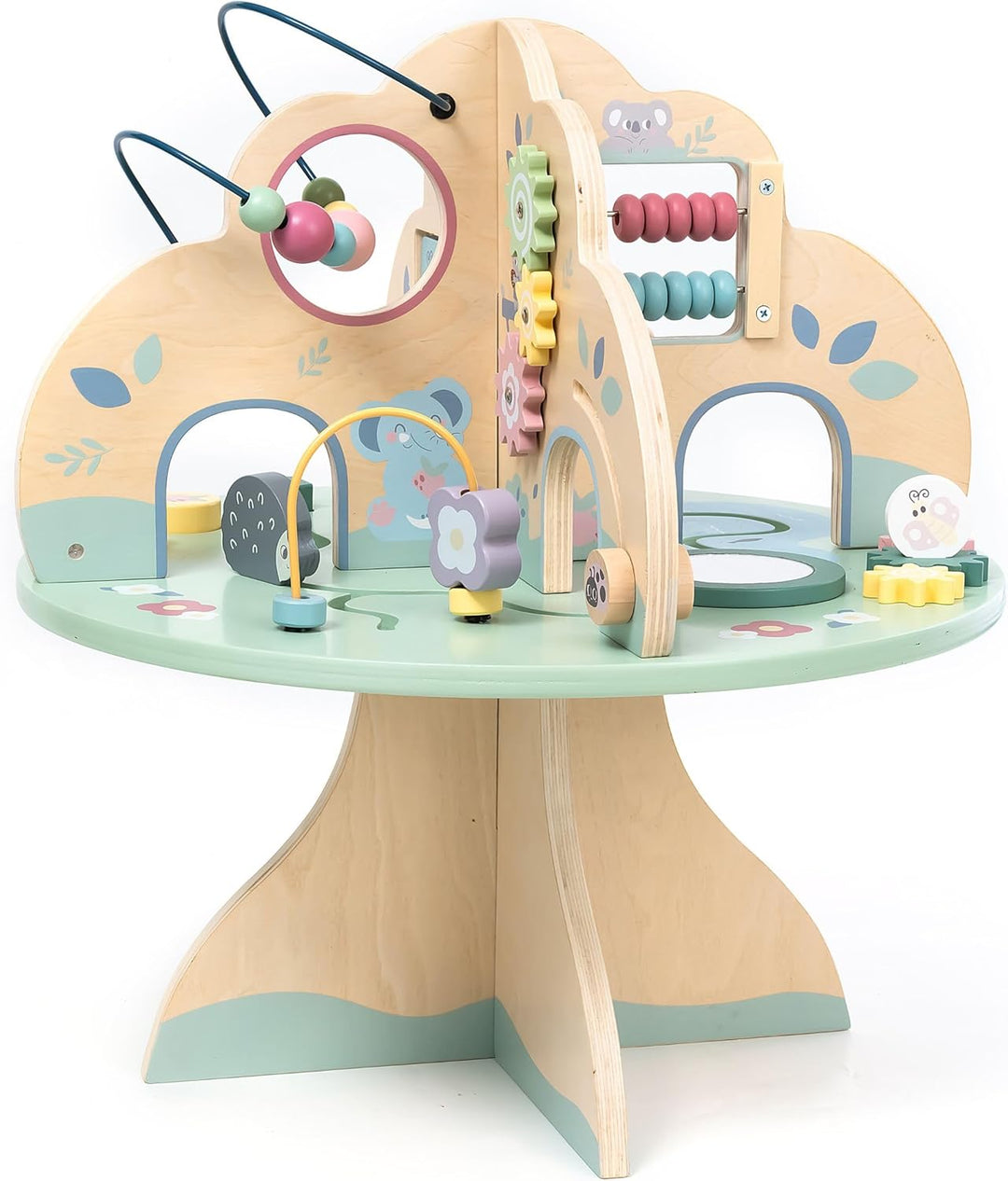 mamabrum Aktivitätstisch Holz für Baby Spielzeug 1 jahr – Spieltisch für Motorikschleife , Abakus &