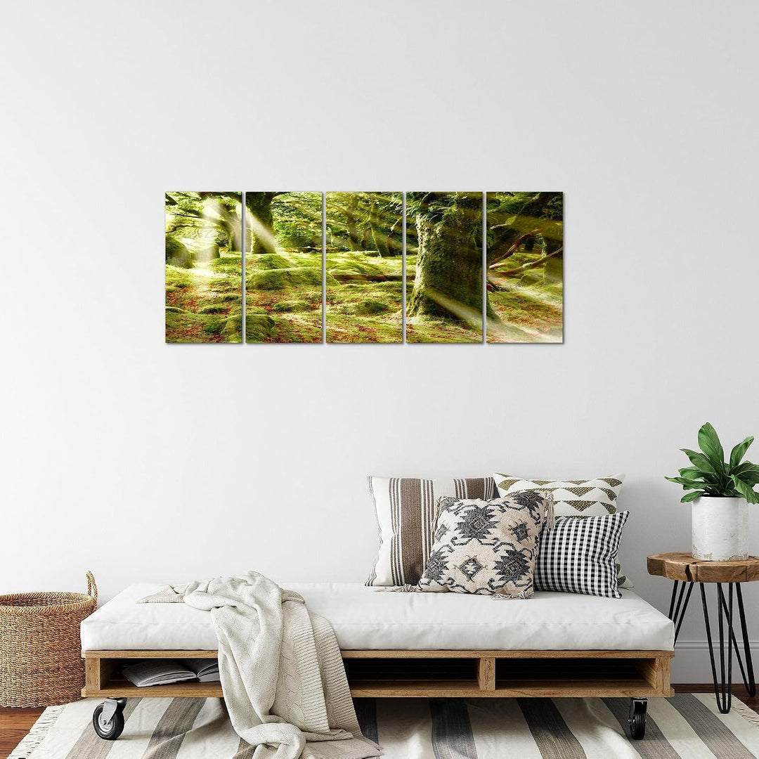 Runa Art Bild Wald Landschaft Wandbilder auf Vlies Leinwand 5 Teilig Wanddekoration Schlafzimmer Woh