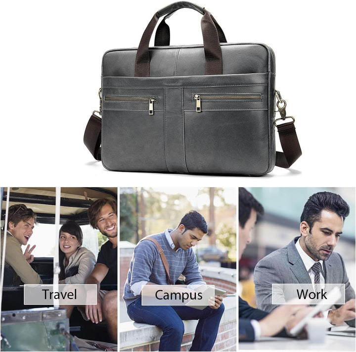 FANDARE Herren Laptop-Aktentaschen Leder Handtasche Business Umhängetasche Wasserdicht Crossbody Mes