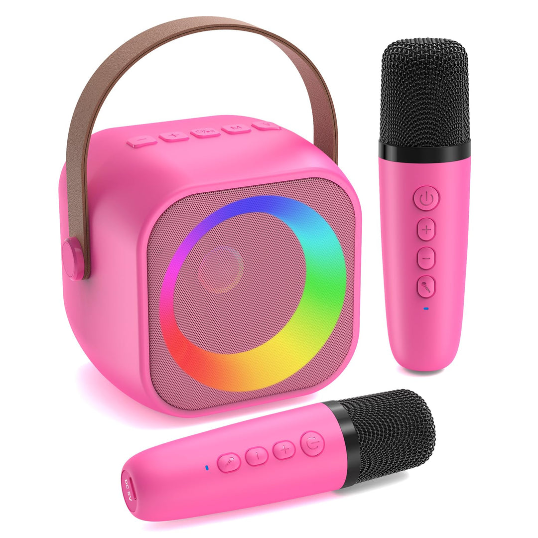 Karaoke Maschine mit 2 Karaoke Mikrofon, Tragbaren Bluetooth Lautsprecher für Erwachsene/Kinder, Ges