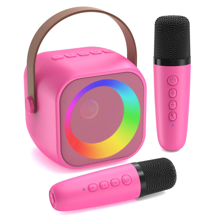 Karaoke Maschine mit 2 Karaoke Mikrofon, Tragbaren Bluetooth Lautsprecher für Erwachsene/Kinder, Ges