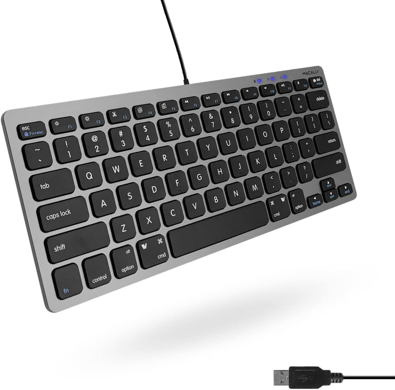 Macally Schlanke USB-Tastatur für Apple Mac, iMac, MacBook Pro/Air, Mac Mini, Windows PC Desktops, L