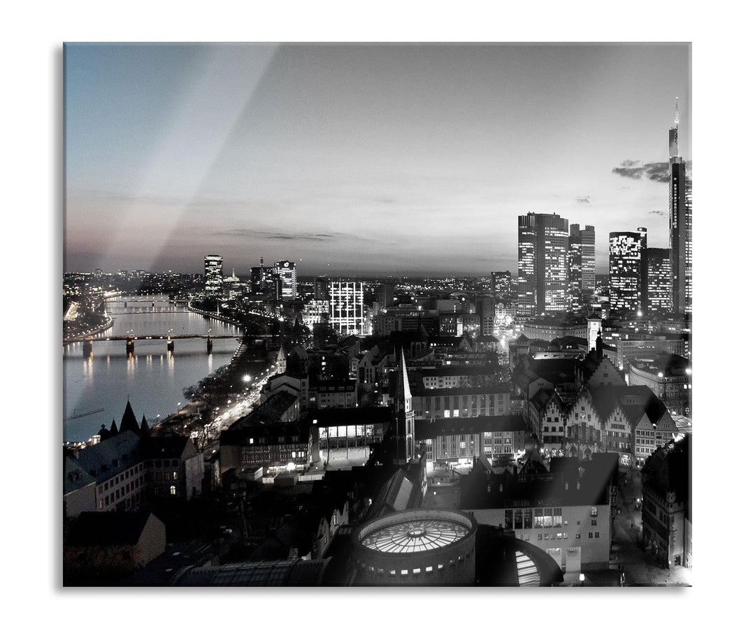 Frankfurter Skyline Herdabdeckplatte & Spritzschutz aus Echtglas | Für Herd-Kochfelder | 60x52 cm