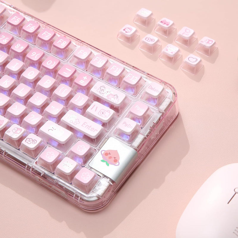 YUNZII Sakura Kitty Dye Sub Keycaps, 120 Pudding Keycaps Sublimation PBT Custom Keycaps mit Key Pull