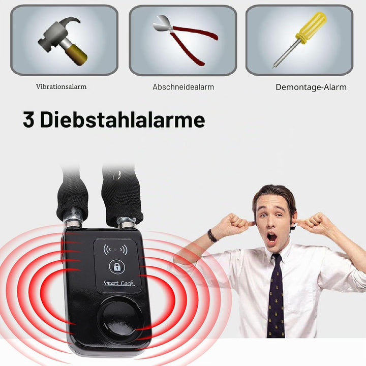 Bluetooth Kettenschloss, APP Steuerung, Fahrradschloss mit Vibrationsalarmfunktion, Wasserdichtes Sc