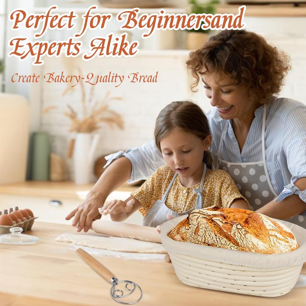 Sauerteig Starter Set, Oval GärkörbchenSet, Brotbacken Startver Set, Gärkorb Brot mit Brotbackzubehö