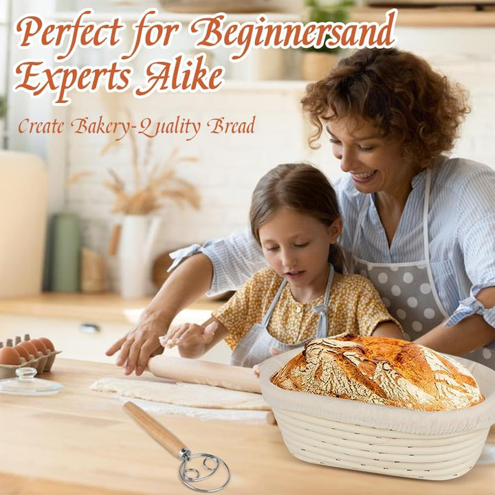 Sauerteig Starter Set, Oval GärkörbchenSet, Brotbacken Startver Set, Gärkorb Brot mit Brotbackzubehö