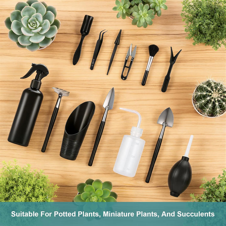 Bonsai Werkzeug Set 17 Stück mit wasserdichte Umtopfmatte & Aufbewahrungstasche, Mini Gartengeräte G
