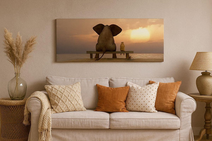 Wandbilder Dekoration Wohnzimmer Elefant Ufer Meer Panorama Bilder auf Leinwand 120x50cm Leinwandbil