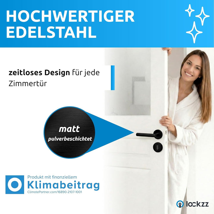 lockzz Türgriff Drückergarnitur Würzburg-II, Edelstahl schwarz matt, Türbeschlag für Zimmertüren, Ru