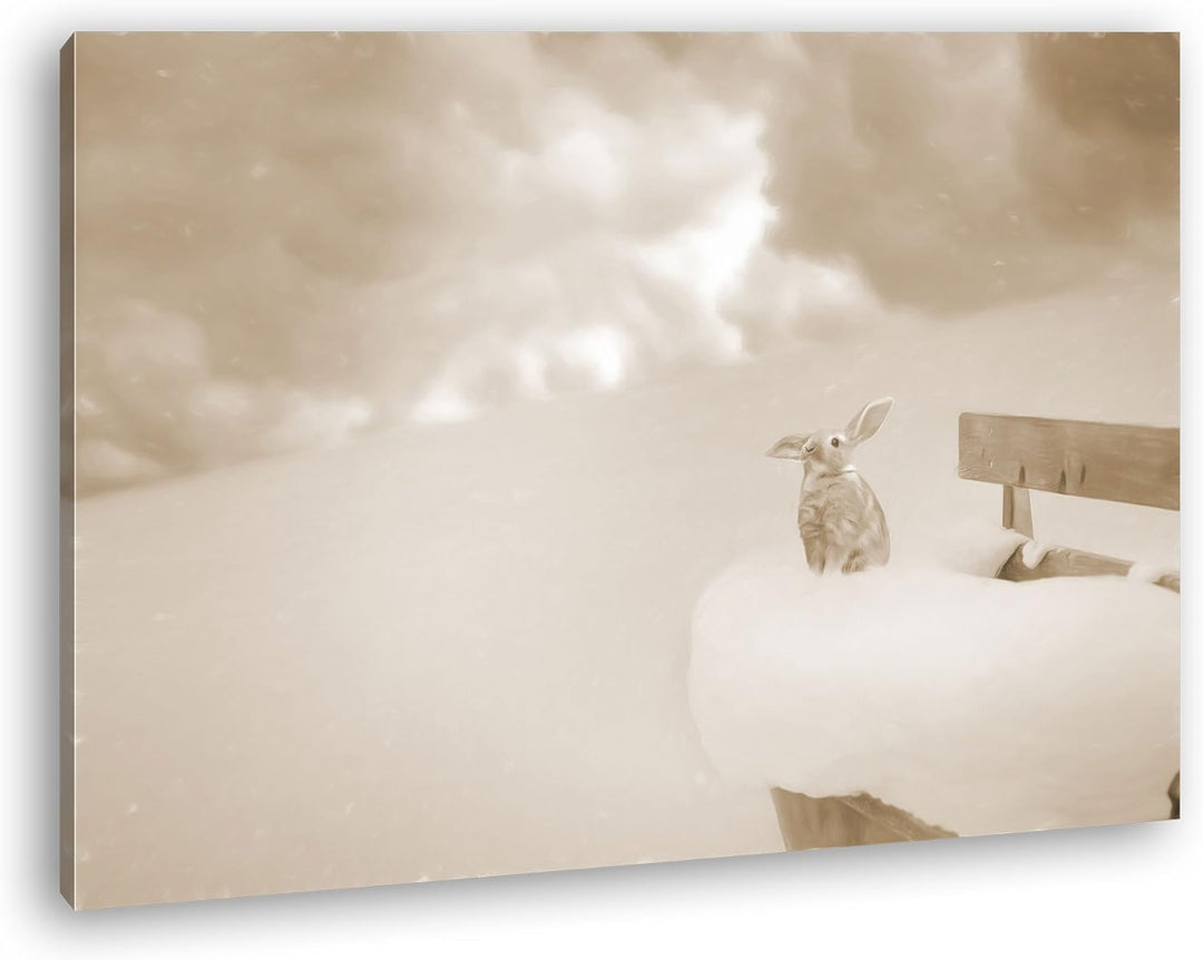 deyoli gezeichneter Hase in einer bezaubernden Schneelandschaft Format: 80x60 Effekt: Sepia als Lein