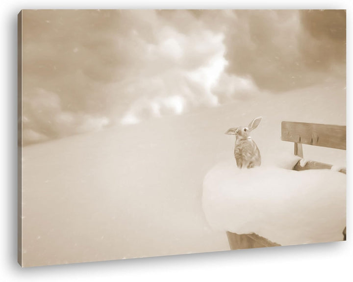 deyoli gezeichneter Hase in einer bezaubernden Schneelandschaft Format: 80x60 Effekt: Sepia als Lein