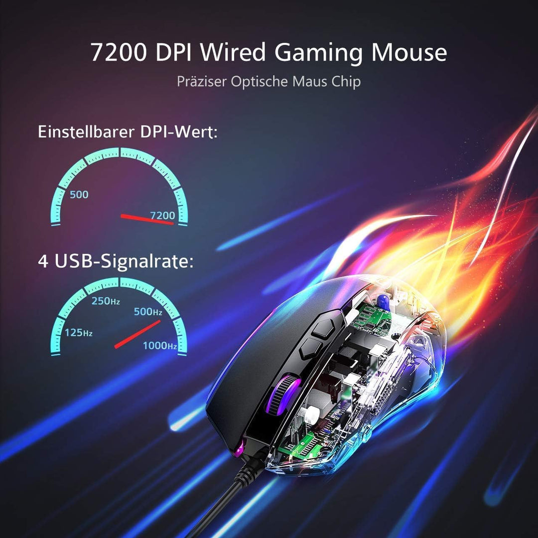 RGB Gaming Maus,Vollion Gamer Maus mit 8 Programmierbare Tasten 7200DPI/RGB-Beleuchtung/Anpassbare S
