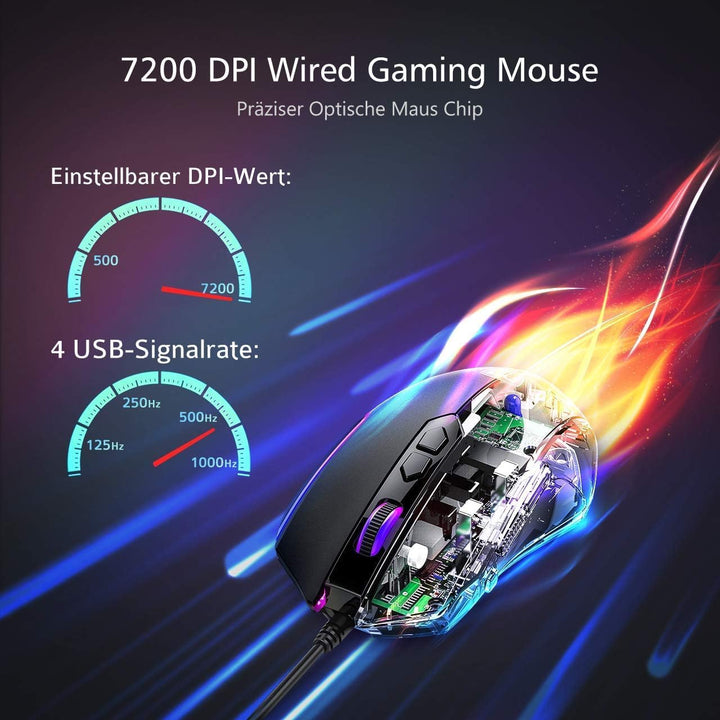 RGB Gaming Maus,Vollion Gamer Maus mit 8 Programmierbare Tasten 7200DPI/RGB-Beleuchtung/Anpassbare S