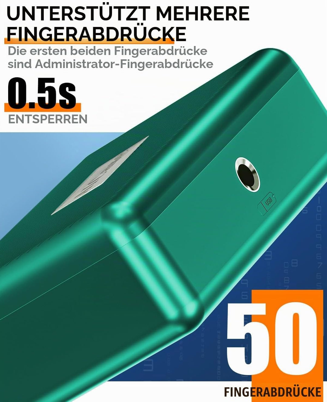 LOCK Biometrischer Tresor [Fingerabdruckerkennung] [Kompakt] Ideal für Scheckbücher, Geld, Schmuck,