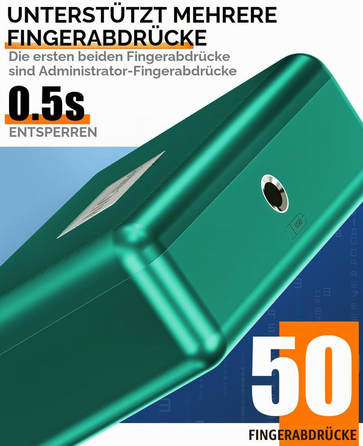 LOCK Biometrischer Tresor [Fingerabdruckerkennung] [Kompakt] Ideal für Scheckbücher, Geld, Schmuck,
