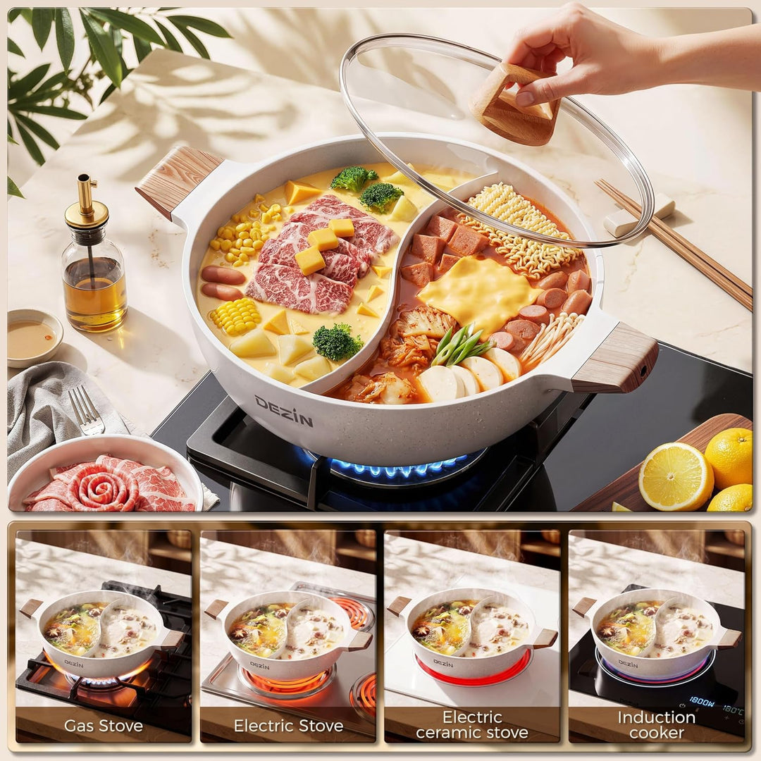 Dezin 5-QT Shabu-Shabu-Topf mit Trennwand, doppelseitig, antihaftbeschichtet, 30,5 cm geteilter Hotp